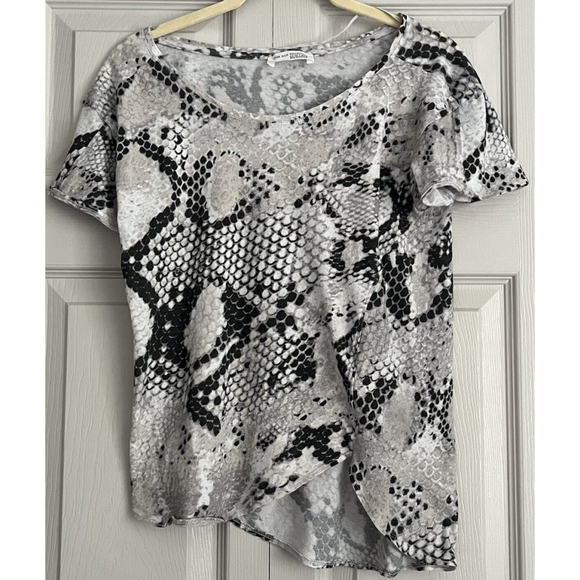 Zara W&B Collection Women’s Snakeskin Print Cotton Short Sleeve Crop Tee Small‎ - Picture 1 of 8
